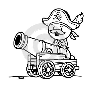 Vector line drawing of a pirate in black and white photo