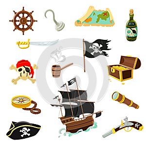 Pirata accessori un appartamento icone impostato 