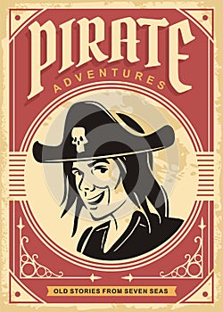 Pirate adventures vintage style book cover