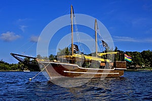 Pirate boat and coastline