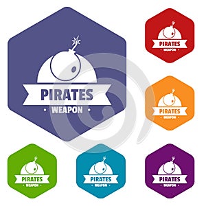 Pirate bomb icons vector hexahedron