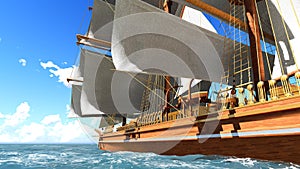 Pirate brigantine at sea