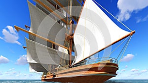 Pirate brigantine at sea photo