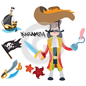 Pirate Captain. Cartoon illustration for gaming mobile applications and for design other items