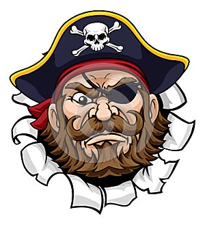 Pirate Captain Cartoon Mascot Tearing Background