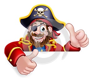 Pirate Captain Cartoon Peeking Background Sign