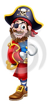 Pirate Captain Cartoon Peeking Sign Background