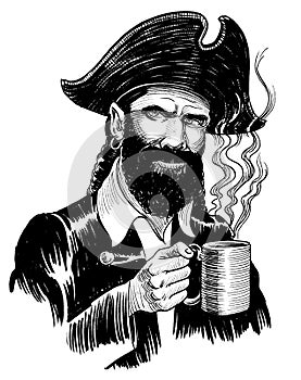 Pirate captain drinking coffee