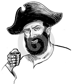 Pirate captain drinking rum
