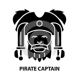 pirate captain icon, black vector sign with editable strokes, concept illustration