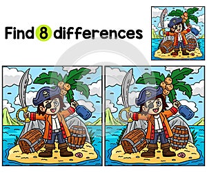 Pirata capitano sul isola trovare differenze 