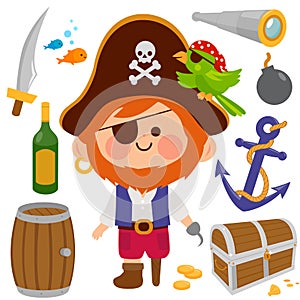 Pirate captain. Vector illustration set