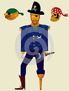 Pirate cartoon man with three interchangeable heads photo