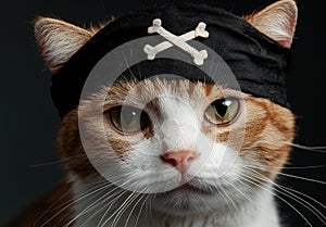 Pirate cat with eye patch and crossbones hat