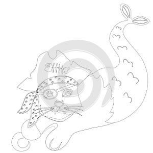 pirate cat mermaid laying on the ground outline