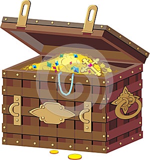 Pirate chest with treasures.