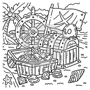 Pirate Chests with X Flag Coloring Page for Kids