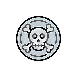 Pirate coin, doubloon, treasure flat color line icon.