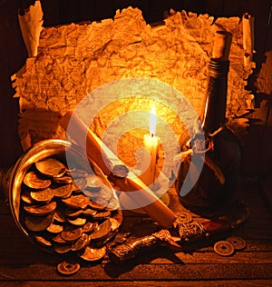 Pirate coins with candle 2