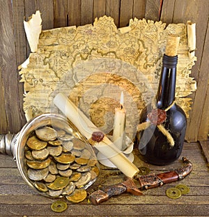 Pirate coins with candle