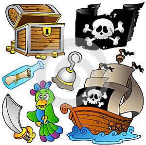 Pirate collection with wooden ship