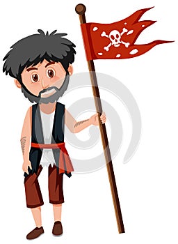 Pirate concept with a man holding the Jolly Roger isolated on white background photo