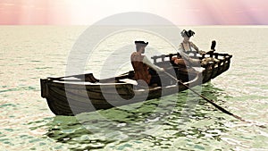 Pirate couple in rowboat