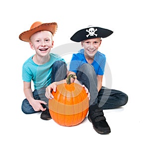 Pirate and cowboy with pumpkin - halloween theme