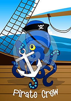 Pirate crew octopus holding an anchor