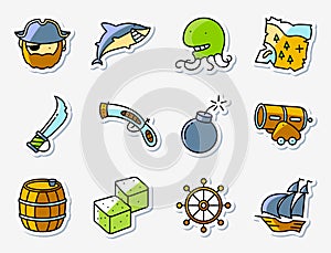 Pirate and criminal icons set in line art minimalistic thin an photo