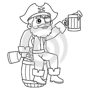 Pirate Drinking Rum Isolated Coloring Page