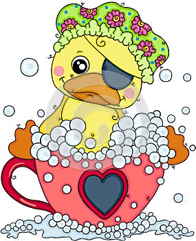Pirate duck taking a bath on love tea cup