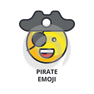 Pirate emoji vector line icon, sign, illustration on background, editable strokes