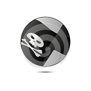 Pirate flag button with shadow on a white background. Jolly Roger flag. Vector illustration.