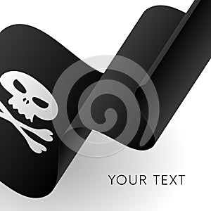 Pirate flag. Jolly Roger waving flag. Vector illustration.