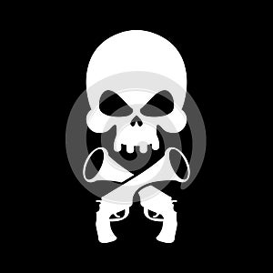 Pirate flag skull. Black Banner filibuster. Head skeleton pirate