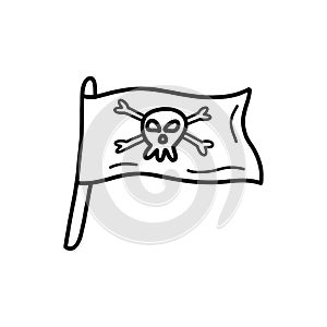 Pirate flag with skull and crossbones. Vector doodle