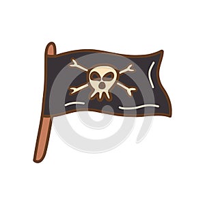 Pirate flag with skull and crossbones. Vector hand drawn