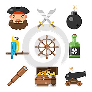 Pirate game flat icon set