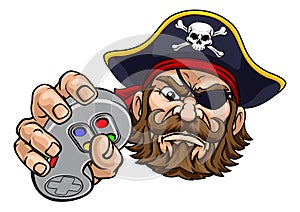 Pirate Gamer Video Game Controller Mascot Cartoon