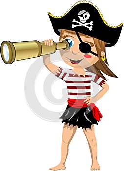 Pirate Girl Looking Through Telescope