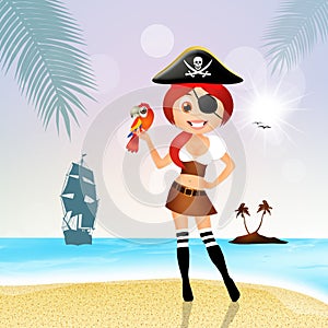 Pirate girl with parrot