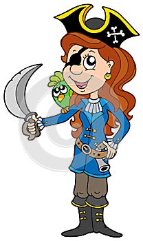 Pirate girl with parrot and sabre