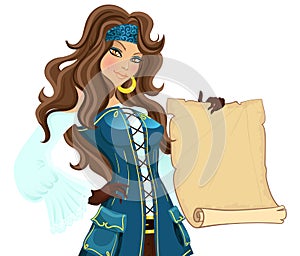 Pirate girl with scroll