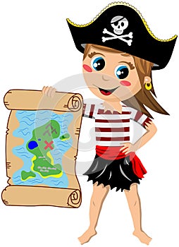 Pirate Girl Showing Treasure Map