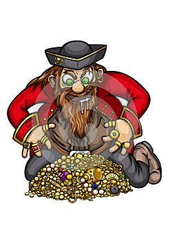 Pirate with gold treasure