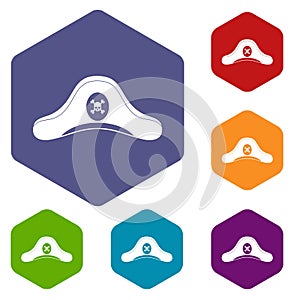 Pirate hat icons set hexagon