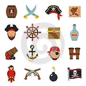 Pirate icons set flat