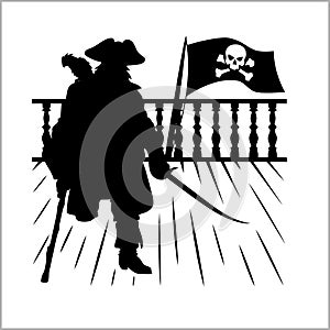 Pirate and Jolly Roger - vector silhouette