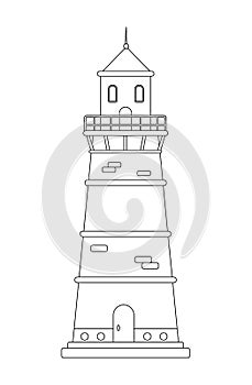 Pirate lighthouse for coloring book. Piracy black and white coloring page. Isolated vector outline illustration